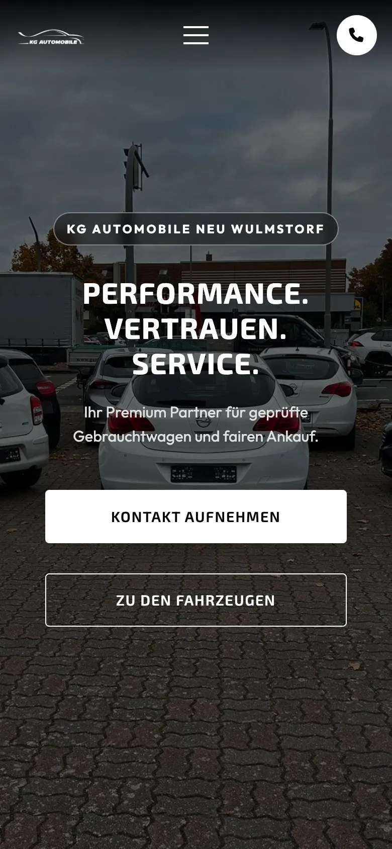 Startseite von KG Automobile am Handy