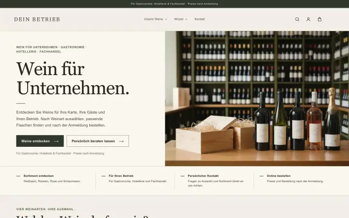 Startseite eines B2B-Weinshops (anonymisiert)